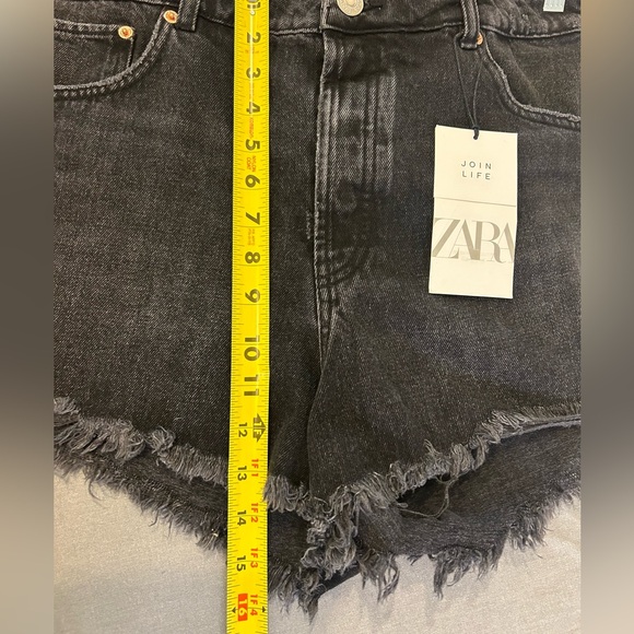 🖤”Zara” NWT Distressed Dark Wash Black “Denim”Cotton Short w/ Pockets Size 14🖤 - Picture 8 of 12
